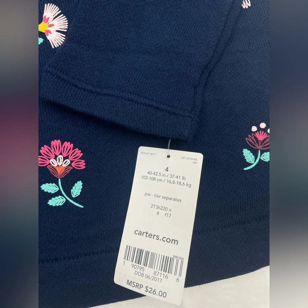 Carter’s Girl Sweatshirt Size 4 Navy Blue Floral - Picture 2 of 8